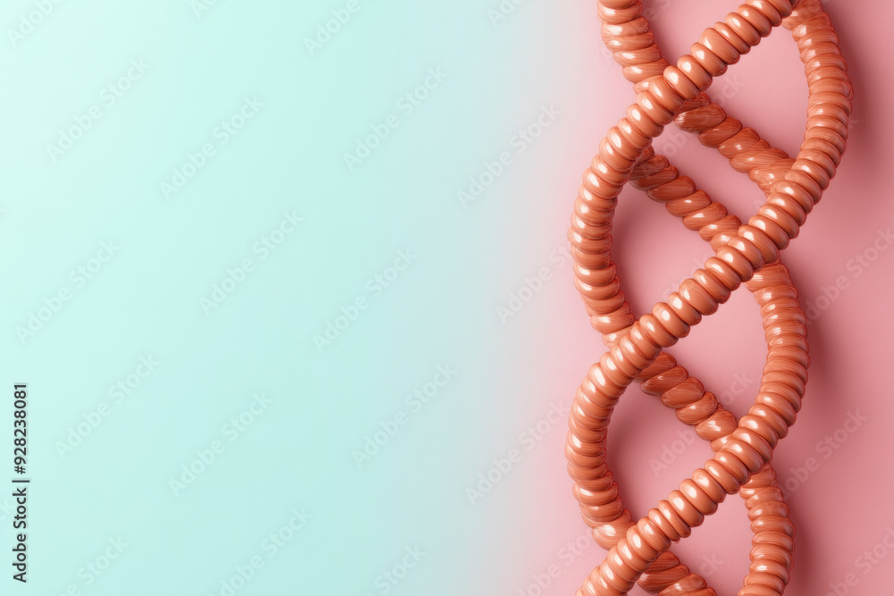 Poster twisted coiled structures, vibrant coral against soft pastel backdrop, abstract design element, play