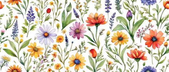 Wildflower pattern background in watercolor style2