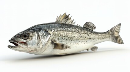 Obraz premium One fresh sea bass isolated on transparent white background.