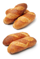 crusty mini baguettes on a white background