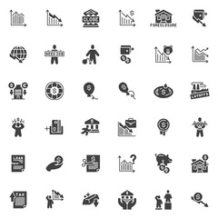 Bankruptcy vector icons set