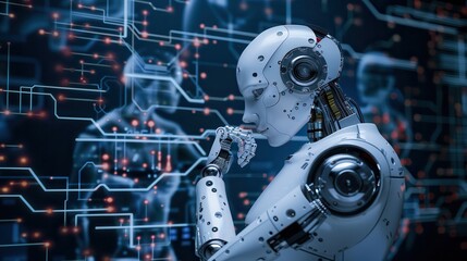 Fototapeta premium Ai Robot: Thinking, Analysing, and Processing Data for Artificial Intelligence