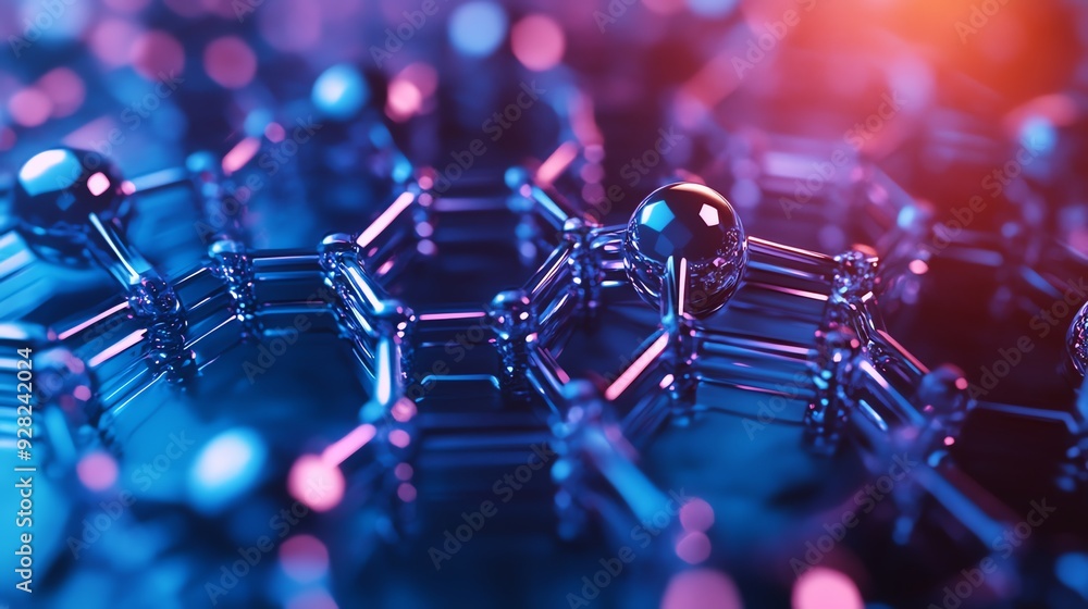 Poster abstract metallic structure with neon lights.