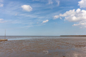 Grimmershörner Bay in Cuxhaven on the North Sea with a bathing beach
