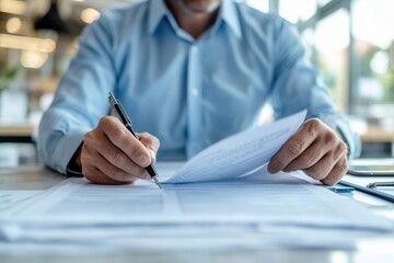 Auditor reviewing contracts for compliance, focused on legal inspection