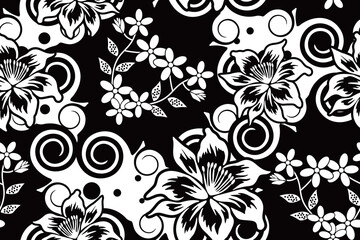 Seamless pattern with floral vector Illustration, Indonesia batik motif