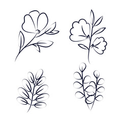Hand drawn flower and leaves isolated illustration collection