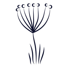 Hand drawn flower and leaves isolated illustration on a white