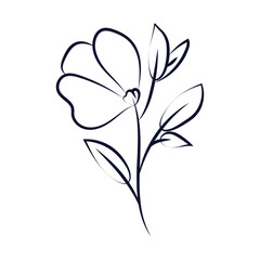 Hand drawn flower and leaves isolated illustration on white background