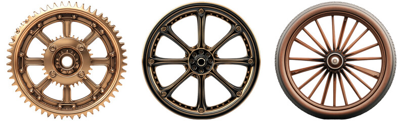 Obraz premium Various gear and wheel designs in different styles isolated on transparent background