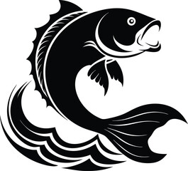 fish with water wave illustration black and white