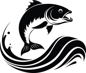 fish with water wave illustration black and white