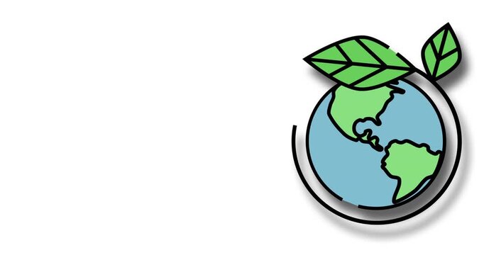 Green, leaf and eco friendly for world, icon and sustainability for environment and recycling. Space, planet and clean energy with waste management, cycle and animation of change and globalisation