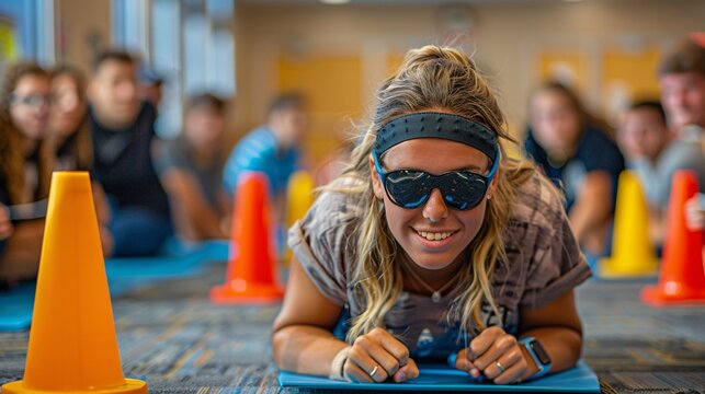 Focused First-Year Student in Outdoor Obstacle Course