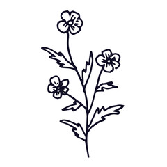 Hand drawn flat design simple flower outline illustration on the white