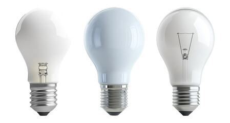 Assorted lightbulbs including LED and incandescent isolated on transparent background