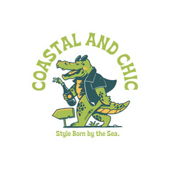 Stylish Alligator Mascot Coastal Brand