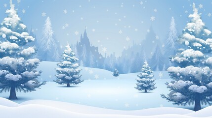 Fototapeta premium Winter christmas background with trees covered by snow
