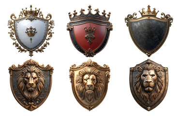 Obraz premium Heraldic shields with lion crests isolated on transparent background