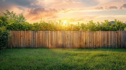 Back Yard Sunset. Estate Backyard Scene with Copy Space and Field Foliage
