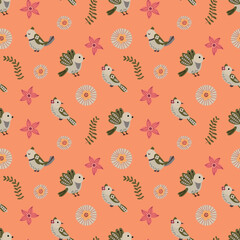 Seamless pattern with fabulous birds and flowers. Design for fabric, textiles, wallpaper, packaging
