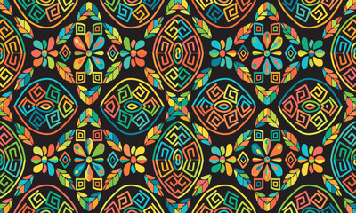 Abstract Ikat pattern with seamless design, perfect for ethnic-themed backgrounds, curtains, carpets, wallpapers, clothing, and decorations. Ideal for wrapping paper, batik, and other creative uses.