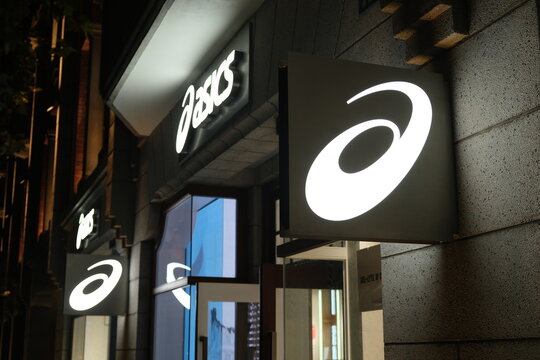 Shanghai,China-Sep.24th 2023:ASICS brand logo store sign 