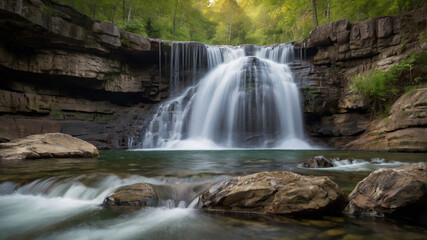 Obraz premium beautiful view of waterfall in the middle of the forest