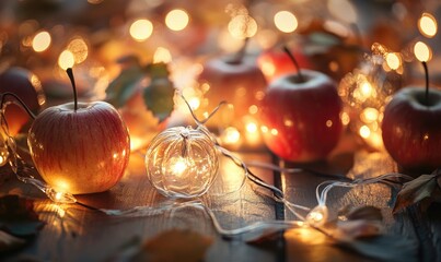 String lights with glass apples, cozy autumn feel