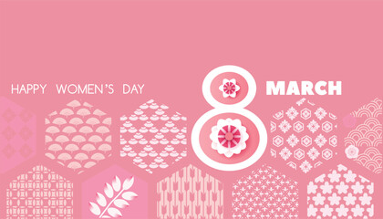 Happy 8 March International Womens DayTemplate art background. Perfect flower design for banner, greeting card, invitation, social media, sale, business, poster Vector illustration.