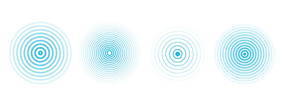 Concentric ripple circles set. Seismic Earthquake alert radar. Radial signal, sonar wave, soundwave rings. touch effect or pulse