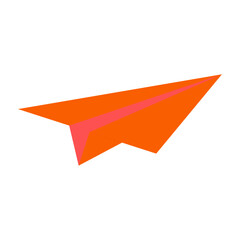 Flat illustration of red origami paper airplane isolated on white background