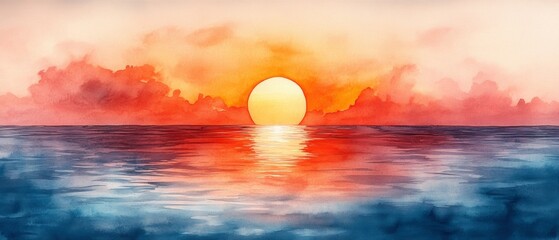 Obraz premium A serene sunset over tranquil waters, showcasing vibrant colors and a peaceful atmosphere for relaxation and inspiration.