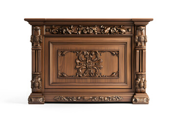 Fototapeta premium Vintage wooden sideboard with drawers and cabinets isolated on white