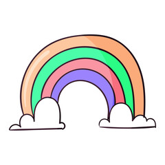 Hand drawn Rainbow cartoon retro illustration on a white background