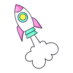 Rocket Flying In Space Cartoon Icon Illustration on white