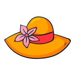 Summer hat with tropical flower illustration isolated on white background