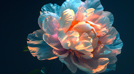 close-up of a peony on a black background