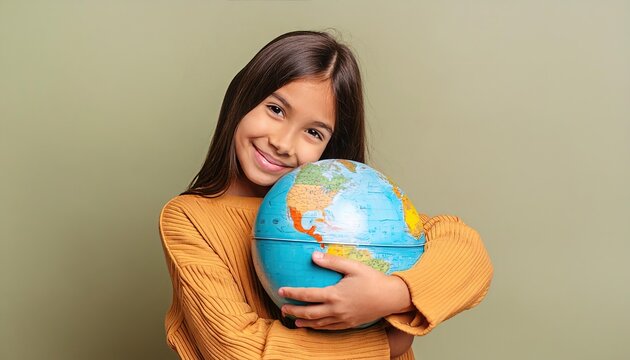 Child hugging planet Earth model