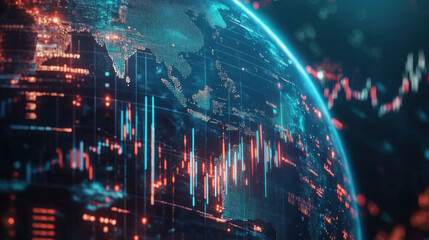 Obraz premium Globe in the concept of global economic network, connectivity in the digital age.