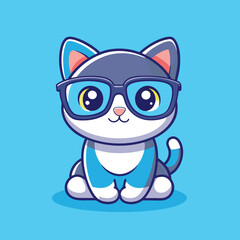 cute cat wearing a sunglasses vector icon illustration