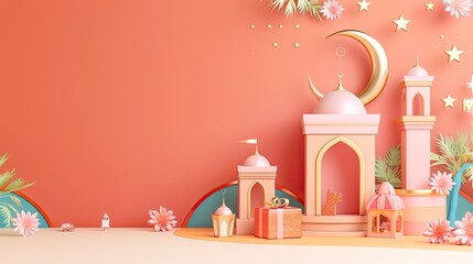 Islamic Festive Background with Mosque and Gift