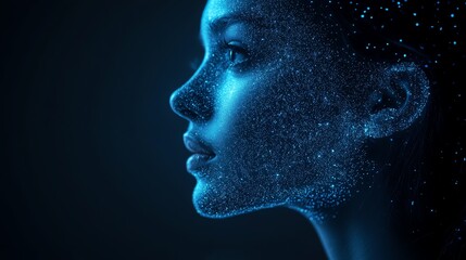 Digital Identity - Woman's face with glowing particles.