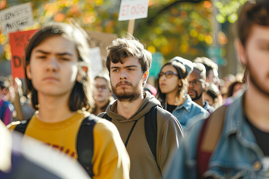 Student protest with marchers on university campus