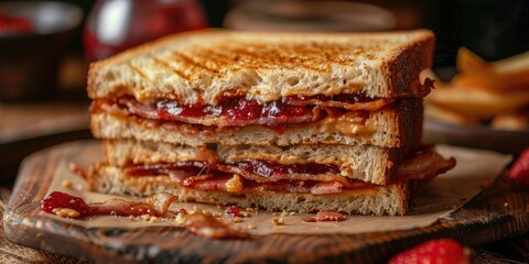 Peanut Butter Strawberry Jam and Bacon Sandwiches