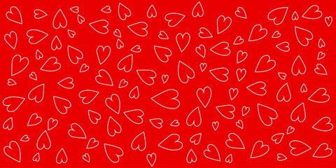 Red love heart seamless pattern background illustration. Modern minimalist cute romantic pink hearts background for valentine's day holiday backdrop texture, romantic wedding design, mother's day.