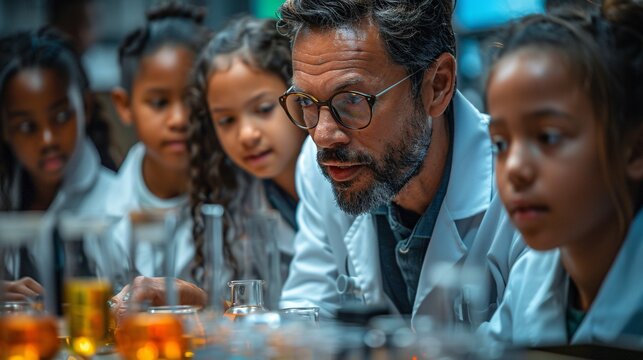 Science Teacher Engaging Students in Hands-On Lab Discussion