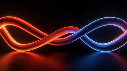 Futuristic Neon Data Network - Dynamic Minimalist Design with Glowing Red and Blue Lines on Glossy Black Background