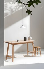 Ultra-realistic product photography of a simple, clean, modern Ikea desk.