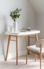 Ultra-realistic product photography of a simple, clean, modern Ikea desk.